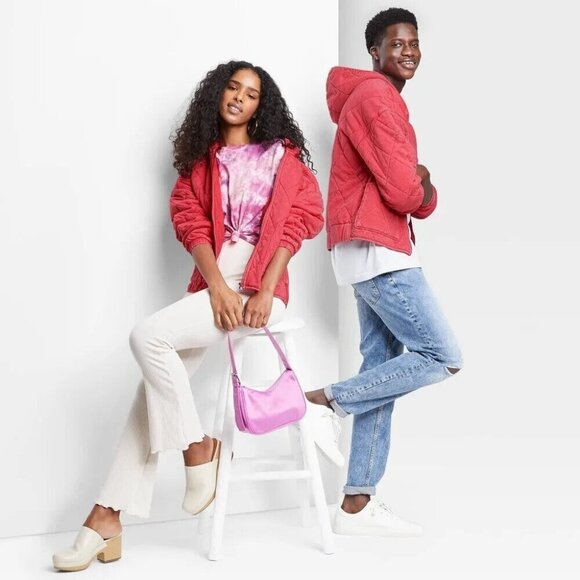 Wild Fable Jacket Pink Quilted Full Front Zip Hooded - Picture 2 of 13